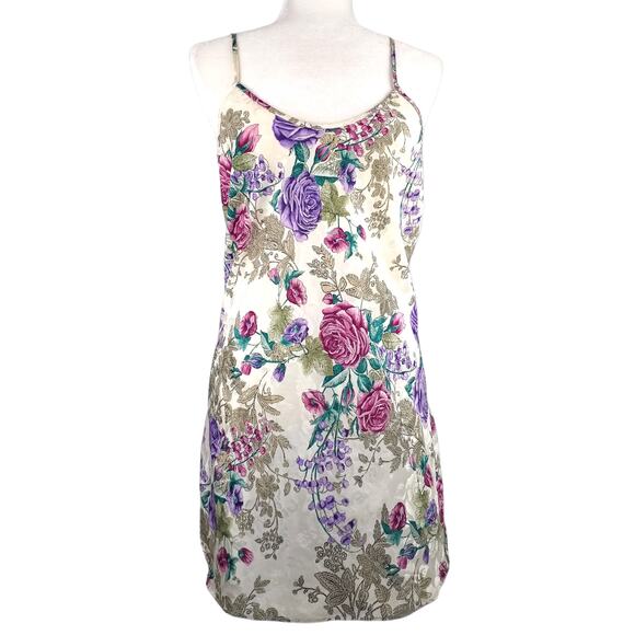 VINTAGE  Silky Floral Satin Slip Dress Nighty  M  Whimsey Feminine Fairy - Picture 1 of 8